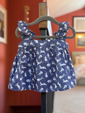 Marie Chantal Navy Blue and White Bunny Print Tank Top ~ Sz 24 Mos